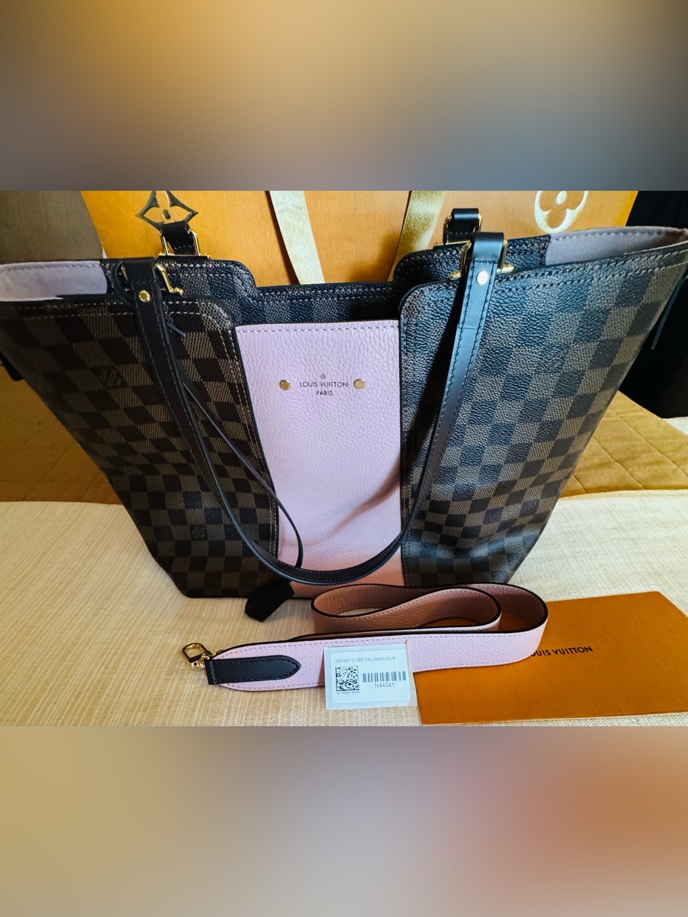Louis Vuitton Pink and Brown Damier Ebene Tote with Detachable Strap - Picture 3 of 6